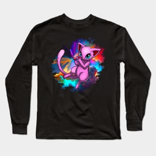 Pink cat Drinking the milky way Long Sleeve T-Shirt